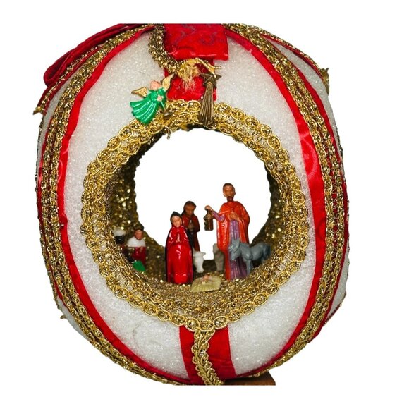 VTG MCM 1950s Diorama Nativity Christmas Styrofoam Ball 3D Jumbo Decor - Picture 2 of 16